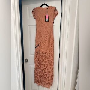 PrettyLittleThing Lace Maxi Dress in Peach
